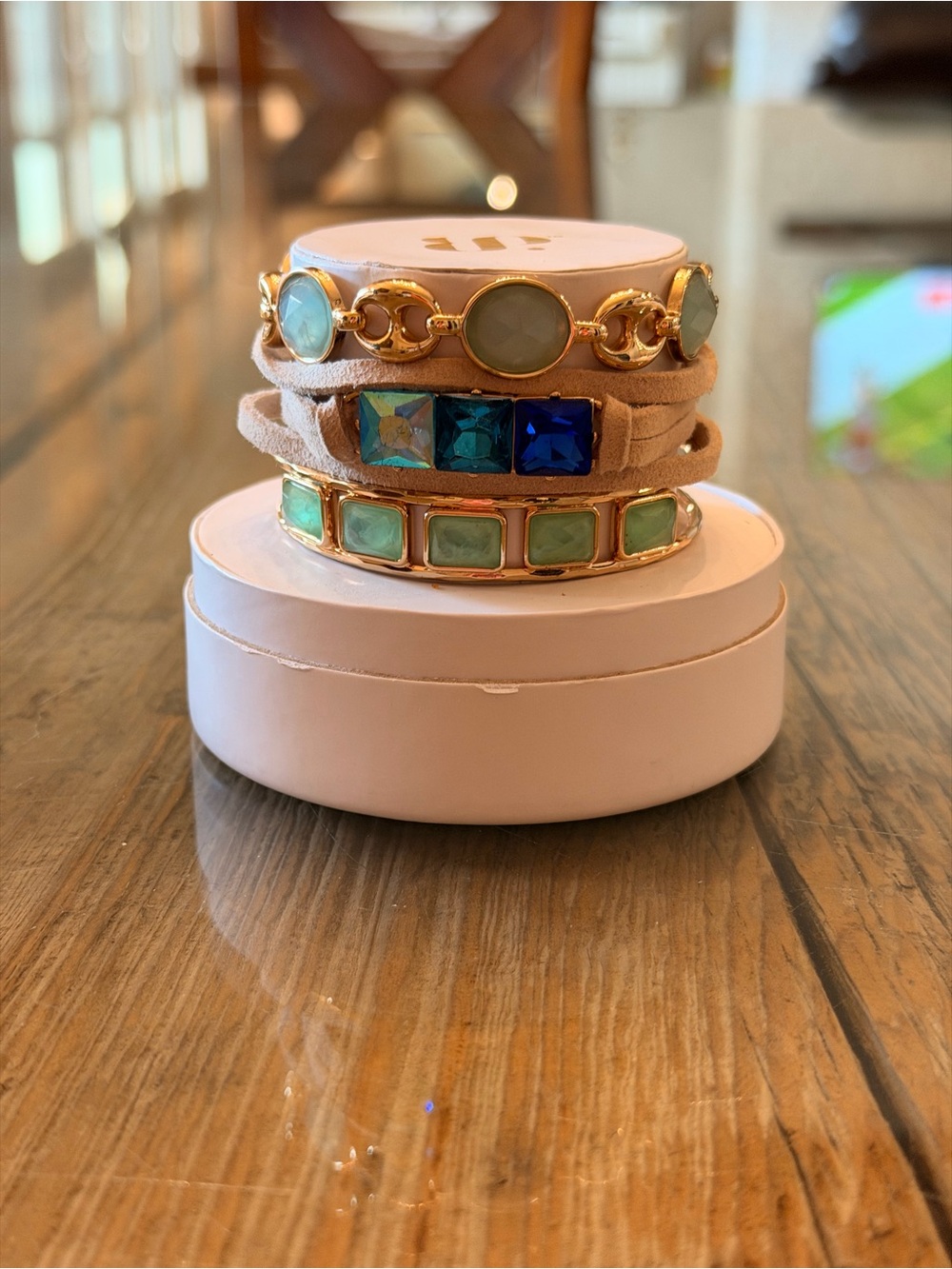 Bomb Party Bracelets! Personally Crated Gold-Tone Multi-Blue & Green Stack